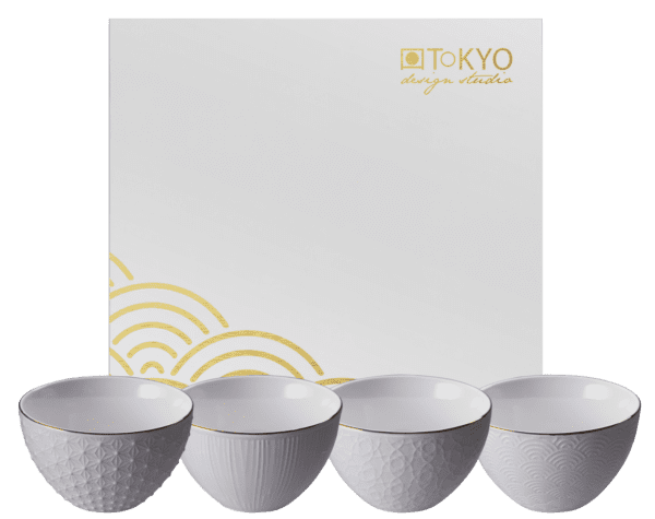 TOKYO DESIGN - COFFRET DE 4 BOLS BLANC ET OR